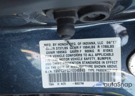 2017 Honda Civic Lx from USA, damaged, VIN 19XFC2F52HE048845